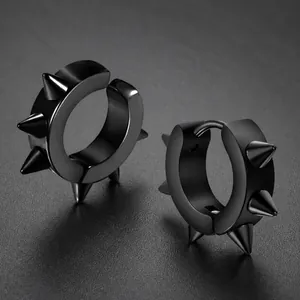 Boucles d'Oreilles Créoles Punk en Acier Inoxydable avec Pointes pour Hommes Femmes Clips d'Oreille Non Percés Bijoux Rock