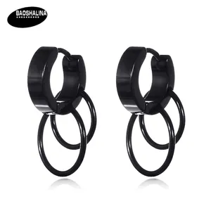 Stainless Steel Punk Double Hoop Earrings For Men Women Geometric Huggie Earring Fashion Jewelry Black Steel Color Polished Earrings