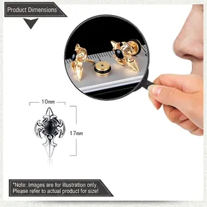Detail view of cross earrings with black stones showing dimensions of 10mm by 17mm