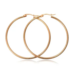 Boucles d'Oreilles Créoles en Acier Inoxydable pour Femme Élégant Minimaliste Géométrique Grand Cercle Haute Polissage Bijoux