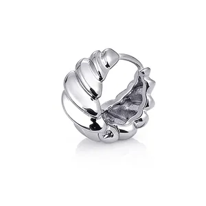 Single Stainless Steel Vintage Ribbed Twist Hoop Earring For Men Women Unisex Geometric Pattern Polished Pierced Jewelry