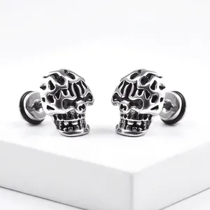 Titanstahl Punk Totenkopf Ohrstecker Für Herren Damen Vintage Gothik Rock Skelett Ohr Piercing Schmuck Antik Stahlfarbe