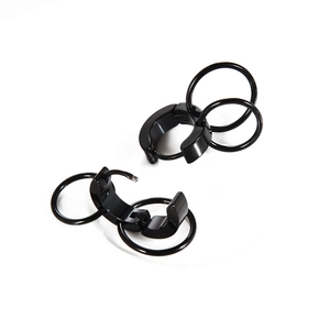 Polished black stainless steel punk double-ring earrings with a sleek industrial design