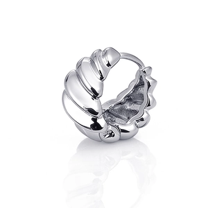 Polished stainless steel hoop earring for men featuring trendy geometric striped texture