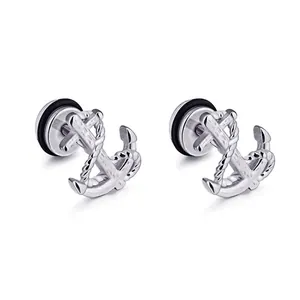 Nautical Anchor Stainless Steel Stud Earrings For Men Women Hip Hop Rock Polished Anchor Rope Stud Earrings Punk Jewelry