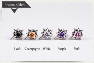 Detail of dumbbell star-set zircon stud earrings in five colors for men and women