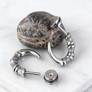 Polished stainless steel dragon claw bamboo stud earrings with secure screw back closure