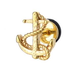 Golden nautical anchor stud earrings for men and women featuring detailed rope textures
