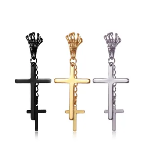Boucles d'Oreilles Pendantes Punk Gothique Main de Squelette Croix pour Hommes Femmes Acier Titane Électroplaqué Bijoux Streetwear