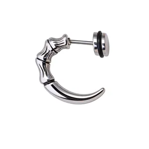 Unique punk style stainless steel dragon claw earring in polished silver finish