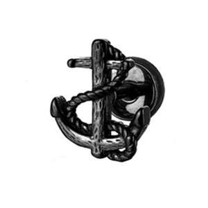 Vintage stainless steel anchor stud earrings with rope detail and black metallic finish