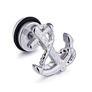 Stainless steel anchor stud earring with rope texture and brushed finish for punk style