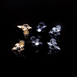 Titanium steel cross punk earrings set in gold, black, and silver finishes for men
