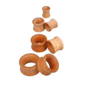 Natural rosewood ear plugs set with double flared design and smooth wood grain