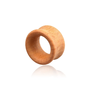 Double flared hollow rosewood ear tunnel plug with natural grain on white background