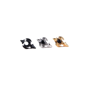 Gothic titanium steel cross stud earrings with black gemstone in black, silver, and gold
