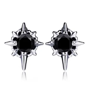 Titanium Steel Zirconia Star Stud Earrings Hip Hop Punk Gothic Rock Cross Starburst Inlaid Zirconia Ear Piercing Jewelry For Men Women