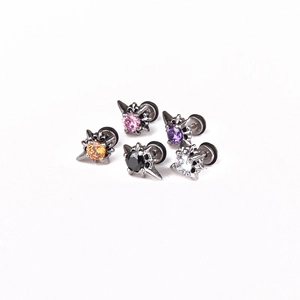 Five-piece set of hip hop punk stainless steel stud earrings with colorful cubic zirconia
