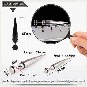 Detailed size chart for stainless steel screw earrings in large and small dimensions