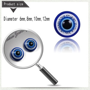 Detail of blue evil eye magnetic studs with glitter finish in sizes 6mm to 12mm