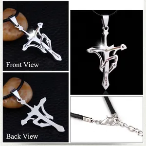 Stainless steel Taurus zodiac cross pendant with black braided leather chain necklace