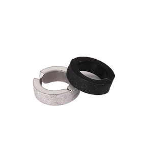 Frosted titanium steel non-piercing clip earrings set in black and silver finishes