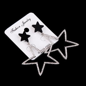 Elegant silver star earrings with sparkling rhinestones and black star stud design