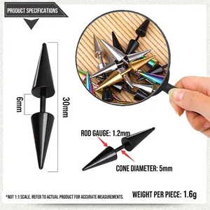 Detailed size chart showing 30mm length and 5mm diameter of the steel screw ear studs