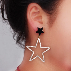 Korean style oversized star earrings with gold plating and sparkling zircon crystals