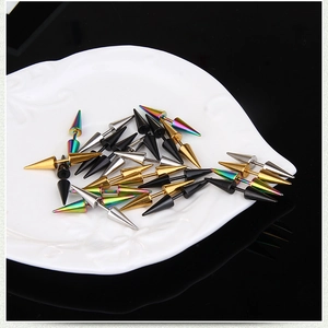 Industrial punk style spike stud earrings in silver, gold, and black stainless steel
