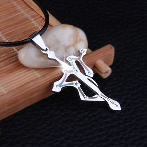 316L stainless steel Sagittarius bow necklace with crystal inlay and black wax cord