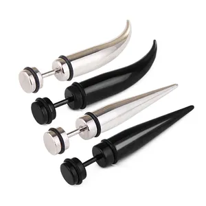 Punk Stainless Steel Spike Stud Earrings Titanium Steel Horn Taper Screw Earrings For Men Women Retro Gothic Jewelry