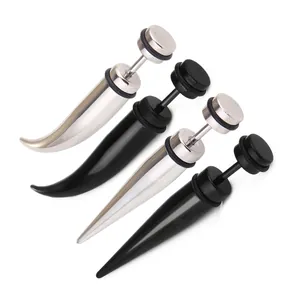 Set of 4 stainless steel punk spike stud earrings in silver and black colors
