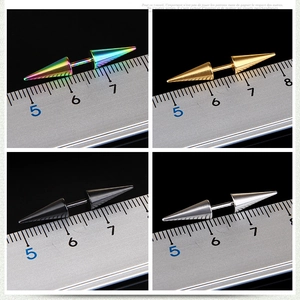 Titanium steel cone spike earrings in four colors including gold black and silver set