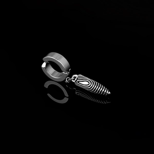 Polished silver bullet drop ear clip for men featuring unique spiral texture detail