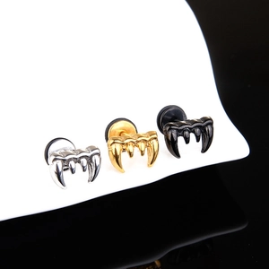 Punk style stainless steel vampire fang stud earrings in silver, gold, and black colors