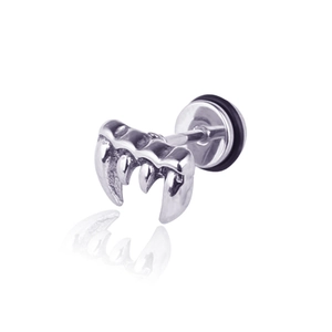 Gothic wolf fang earring made of polished surgical steel for punk ear piercings