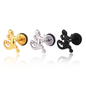Orecchini a Bottone a Geco in Acciaio al Titanio Retro per Uomo Donna Punk Forma di Lucertola Ipoallergenici Gioielli per Piercing