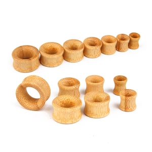 Natural bamboo double flare ear gauges set with smooth wood texture for body piercing