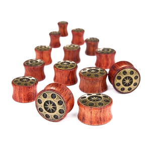 Écarteurs d'oreilles en bois rétro avec motif étoile en alliage et style UFO