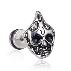 Boucles d'Oreilles Clous Tête de Mort Punk Gothique Acier Inoxydable Rétro Vintage Visage de Diable Bijoux Halloween Femme Homme