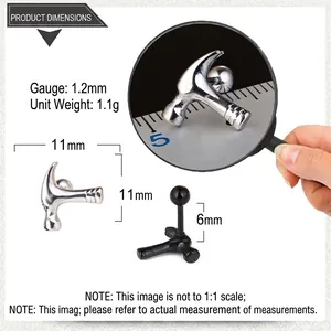 Detailed specs of hammer shaped stainless steel earrings with 1.2mm bar and 1.1g weight