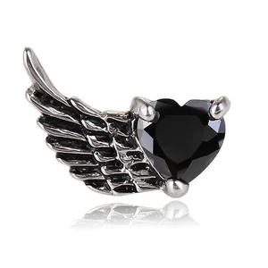 Vintage Titanium Steel Angel Wings Heart Zirconia Stud Earrings Retro Gothic Wing Earrings Halloween Party Jewelry For Women