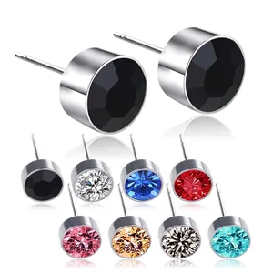 Boucles d'Oreilles Clous en Acier Inoxydable 304 pour Femmes Hommes Boucles d'Oreilles Strass Rondes Colorées Bijoux