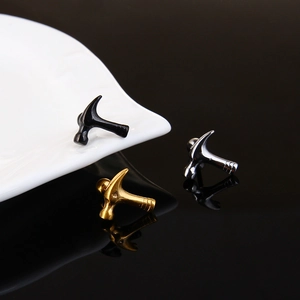 Unique claw hammer earrings set in polished silver, gold and black stainless steel