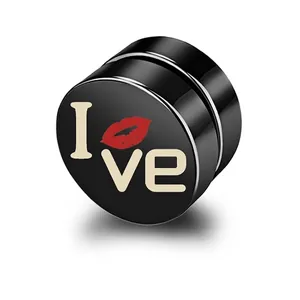 Unisex Punk Stainless Steel Magnetic Stud Earrings Black Non-Pierced Clip On Earrings Heart Love Pattern Fashion Jewelry