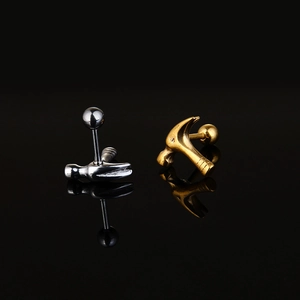 Polished stainless steel hammer shaped stud earrings in gold and silver finish