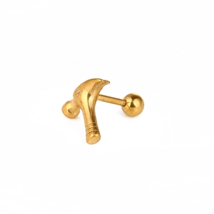 Golden stainless steel hammer shaped stud earring with screw back ball for women and men