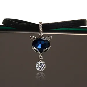 Mode Renard Pendentif Collier Choker Alliage Strass Thème Animal Bijoux Noir Corde Chaîne pour Femme Élégant Accessoire