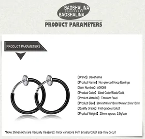 Size chart for clip-on titanium steel hoops showing various diameters from 10mm to 20mm